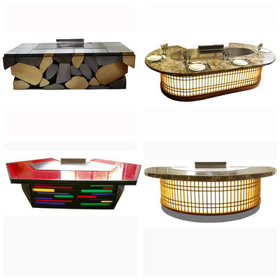 কেনা বাণিজ্যিক রেস্টুরেন্ট ও হোটেলের জন্য 500*380 মিমি রান্নার আকারের কাস্টমাইজড 11 সিট ফ্যান আকৃতির টেপানিয়াকি গ্রিল টেবিল অনলাইনে উৎপাদন