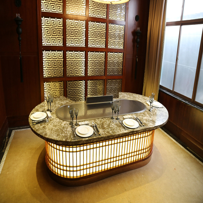 বাণিজ্যিক তেপ্পানইয়াকি গ্রিল টেবিল ২200x860x800mm, 8000W পাওয়ার সহ